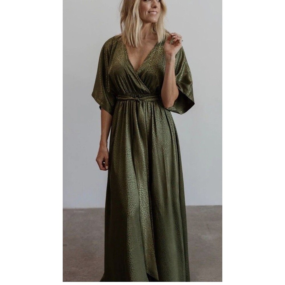 Baltic Born Savannah Print Kimono Maxi Dress M Green (MISSING BELT)
